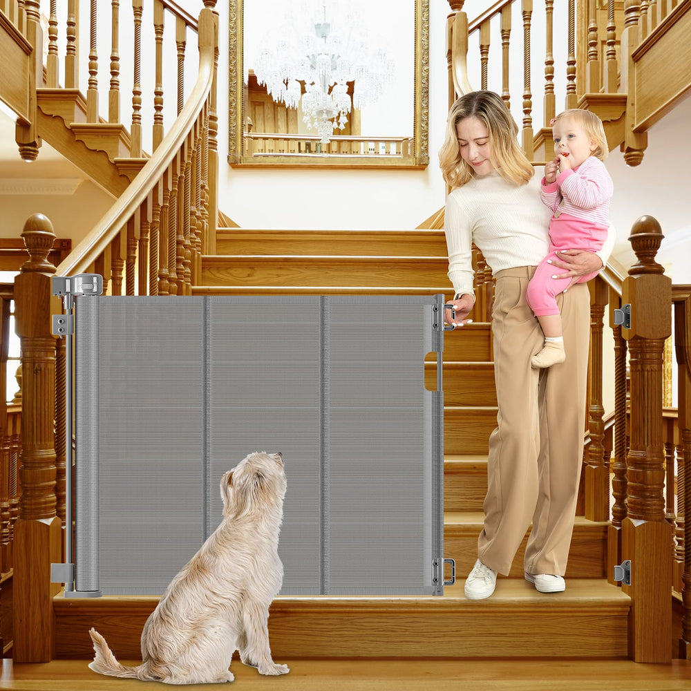BETERTEK reinforced retractable gate stairs bracket and latch enables adjustable mounting on banisters.