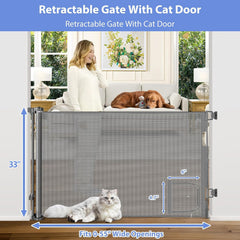BETERTEK retractable gate cat door one-handed lock demonstrates easy adult operation.