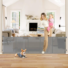 BETERTEK retractable gate 26 tall offers easy step-over access for adults and toddlers' safety.