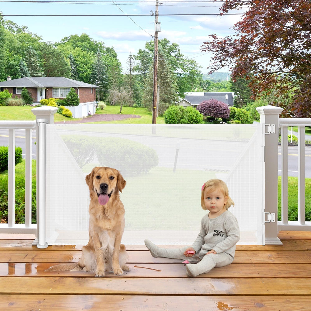 BETERTEK retractable gate in doorway, 55-inch wide, versatile pet barrier.