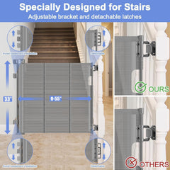 BETERTEK retractable gate stairs no bottom bar reduces tripping risk on stairs.