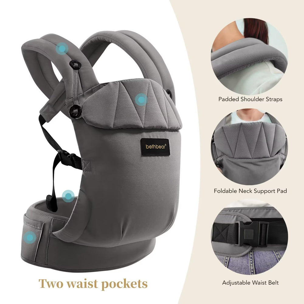 BethBear gray color baby carrier to match daily outfits