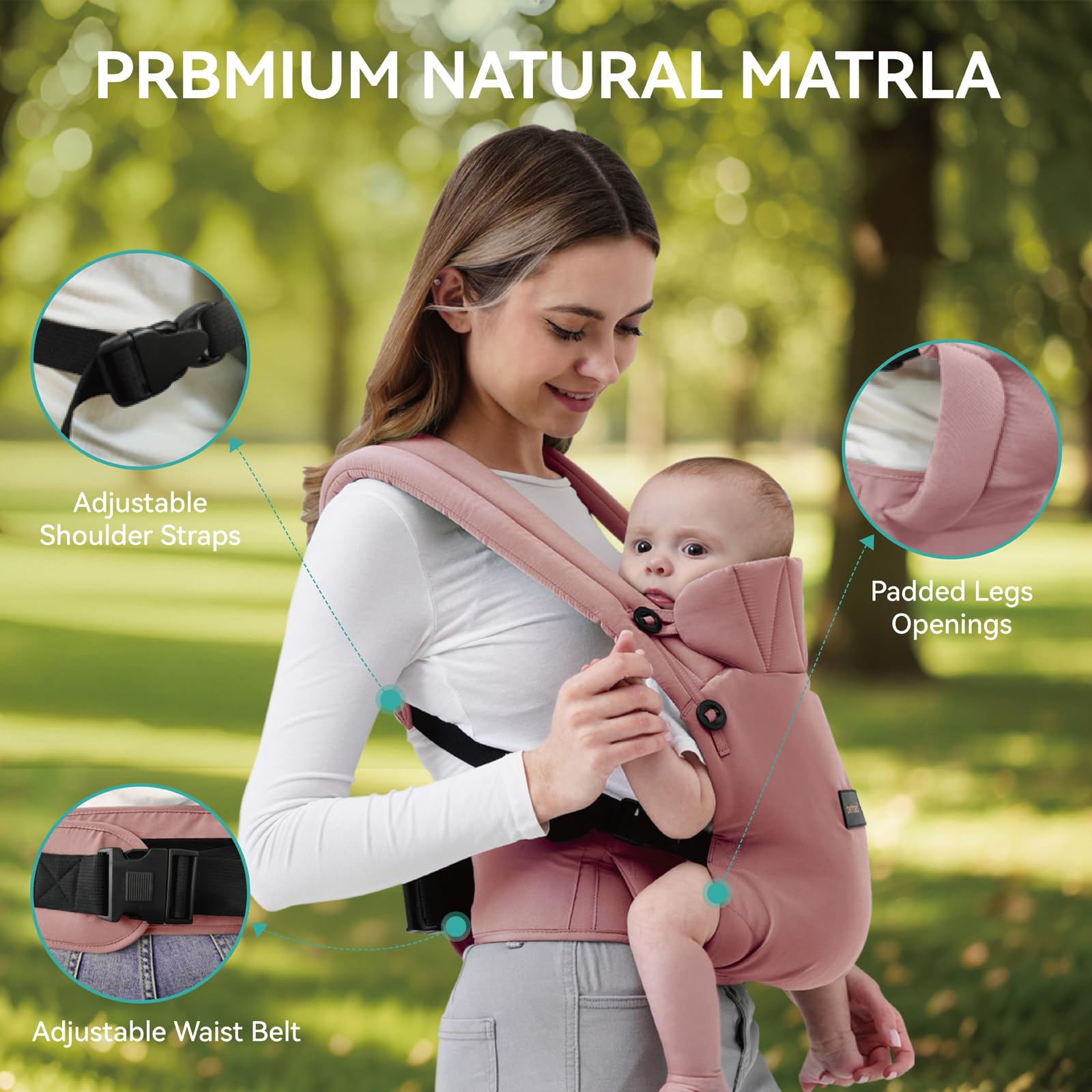 BethBear newborn-to-toddler range in pink supports 7-45 lbs
