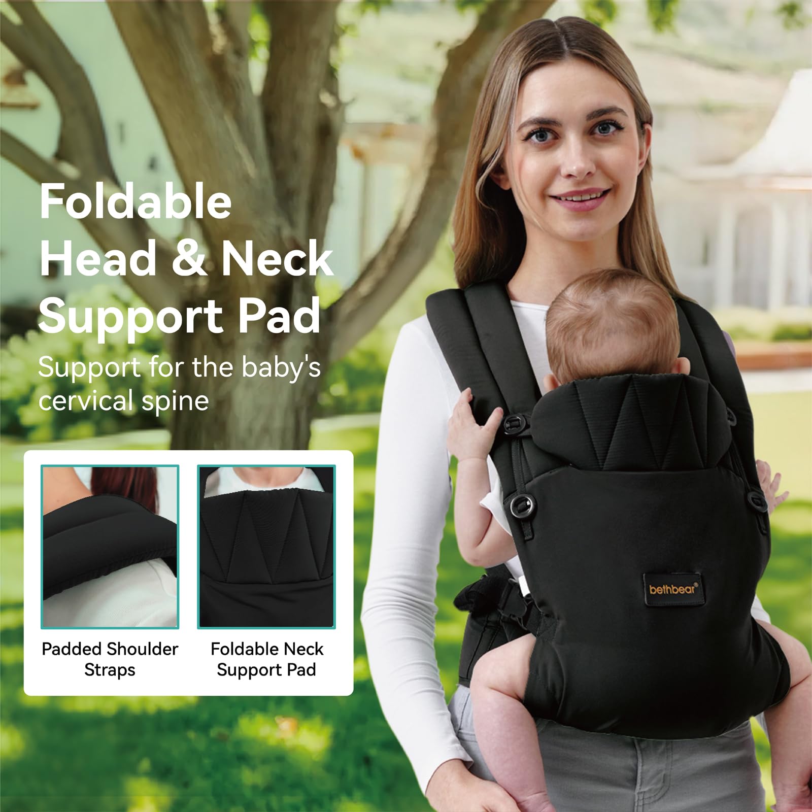 BethBear x-shaped-back design distributes weight for easier upright positioning.