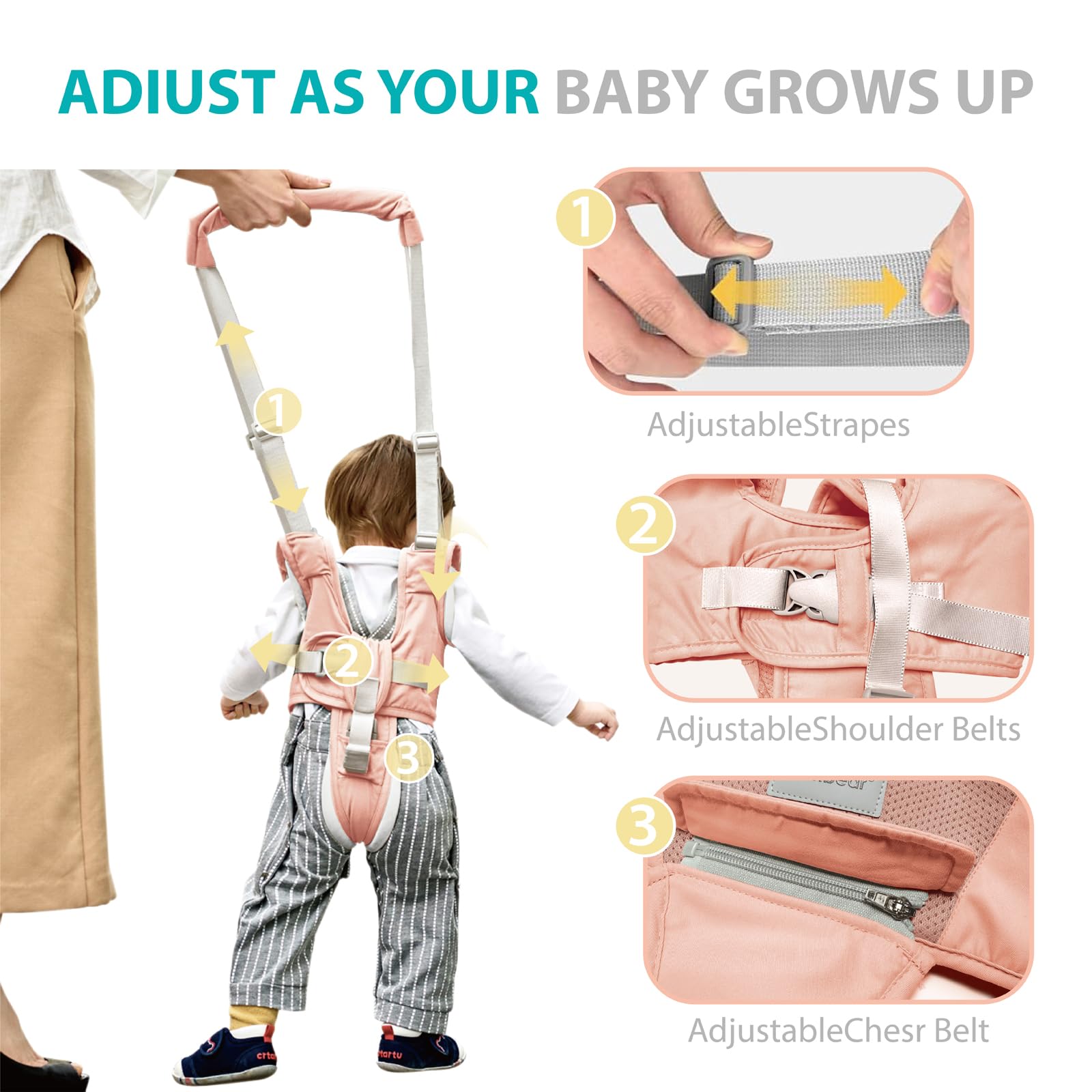 BethBear harness with closed buckle image emphasizes secure wear and easy on/off.