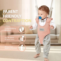 BethBear walking harness side view demonstrates adjustable fit for growing toddlers during practice walks.