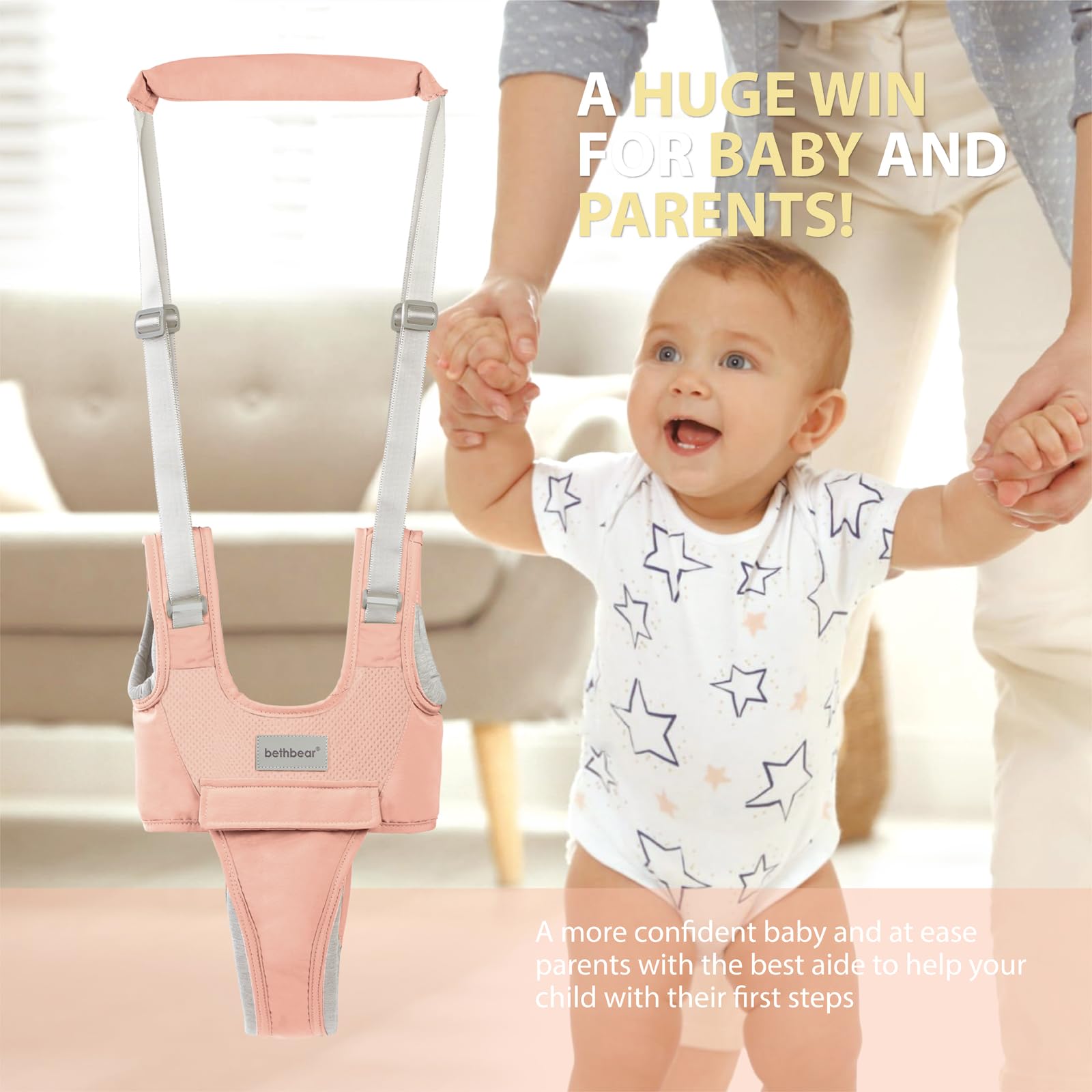 BethBear toddler wearing harness in action shows support while learning to walk.
