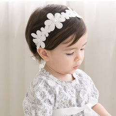 Bethynas lace headband, adjustable elastic, gentle stretch for 3-18 months.