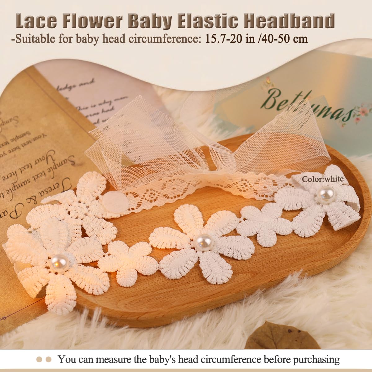 Bethynas floral lace headband, classic accessories for birthdays and gifts.