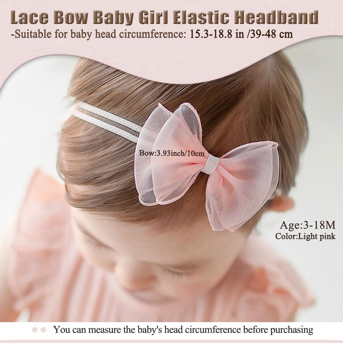 Bethynas baby girls headband with floral lace, gentle on delicate skin