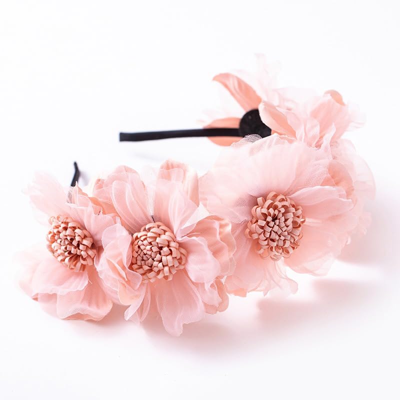 Bethynas pink flower headband, delicate lace detail for photos