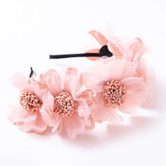 Bethynas pink flower headband, delicate lace detail for photos