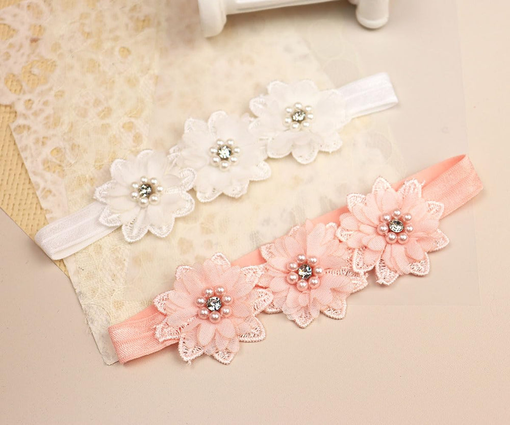 Bethynas pink headband offers timeless charm for christenings and photo sessions.