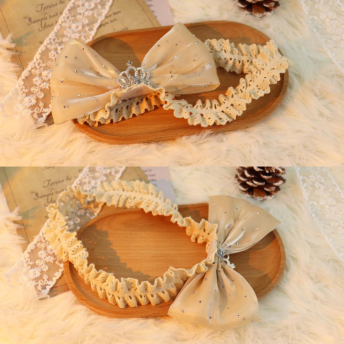 Bethynas Lace Headband worn during birthday celebrations, adds dainty charm