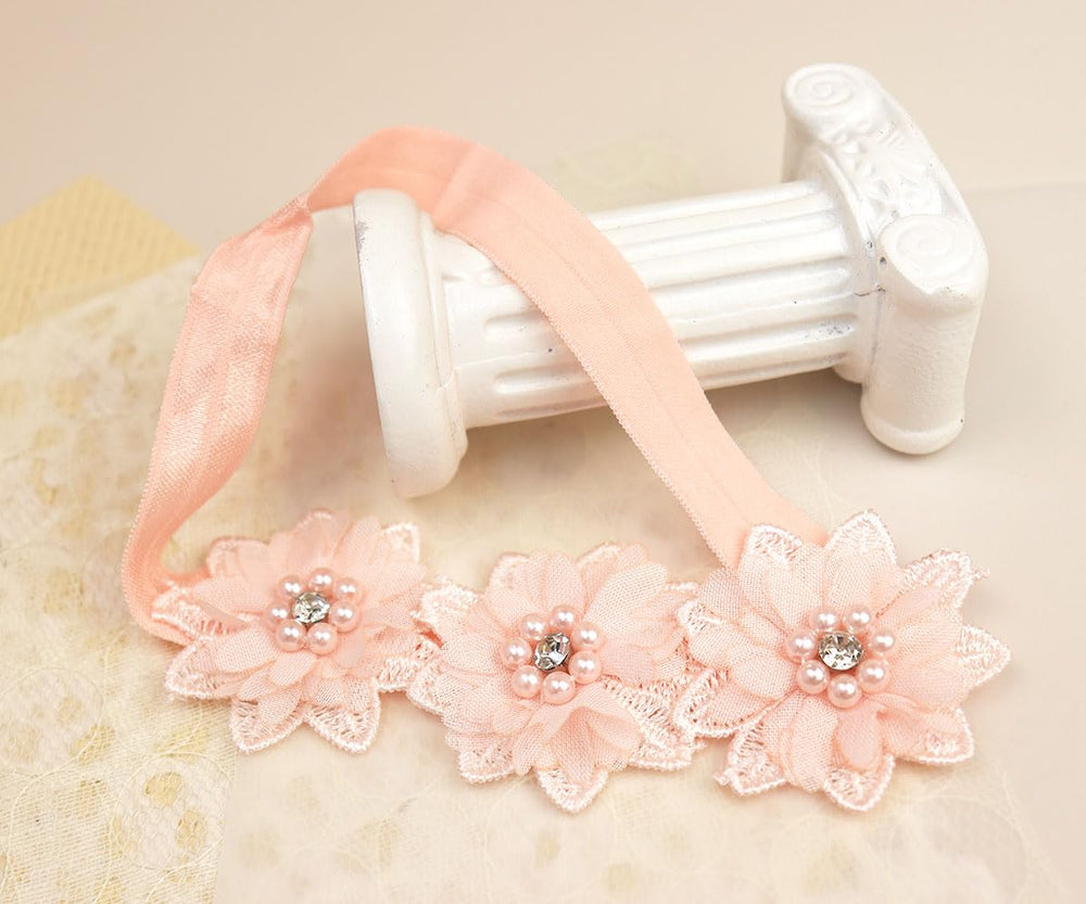 Bethynas soft lace headband pink baby skin-friendly design for ages 0-3 years.