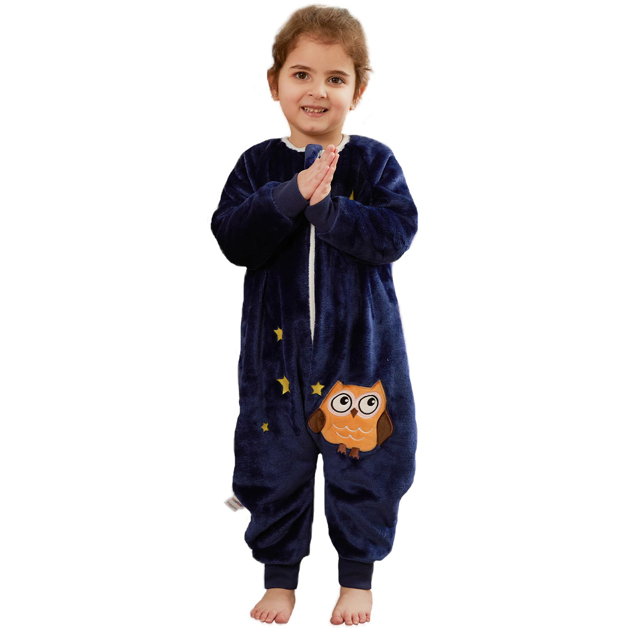 BETTERFUN dark-blue-owl-sleeping-bag-closed shows cozy warmth for naps