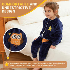 BETTERFUN dark-blue-owl-sleeping-bag-open demonstrates easy diaper changes without waking baby