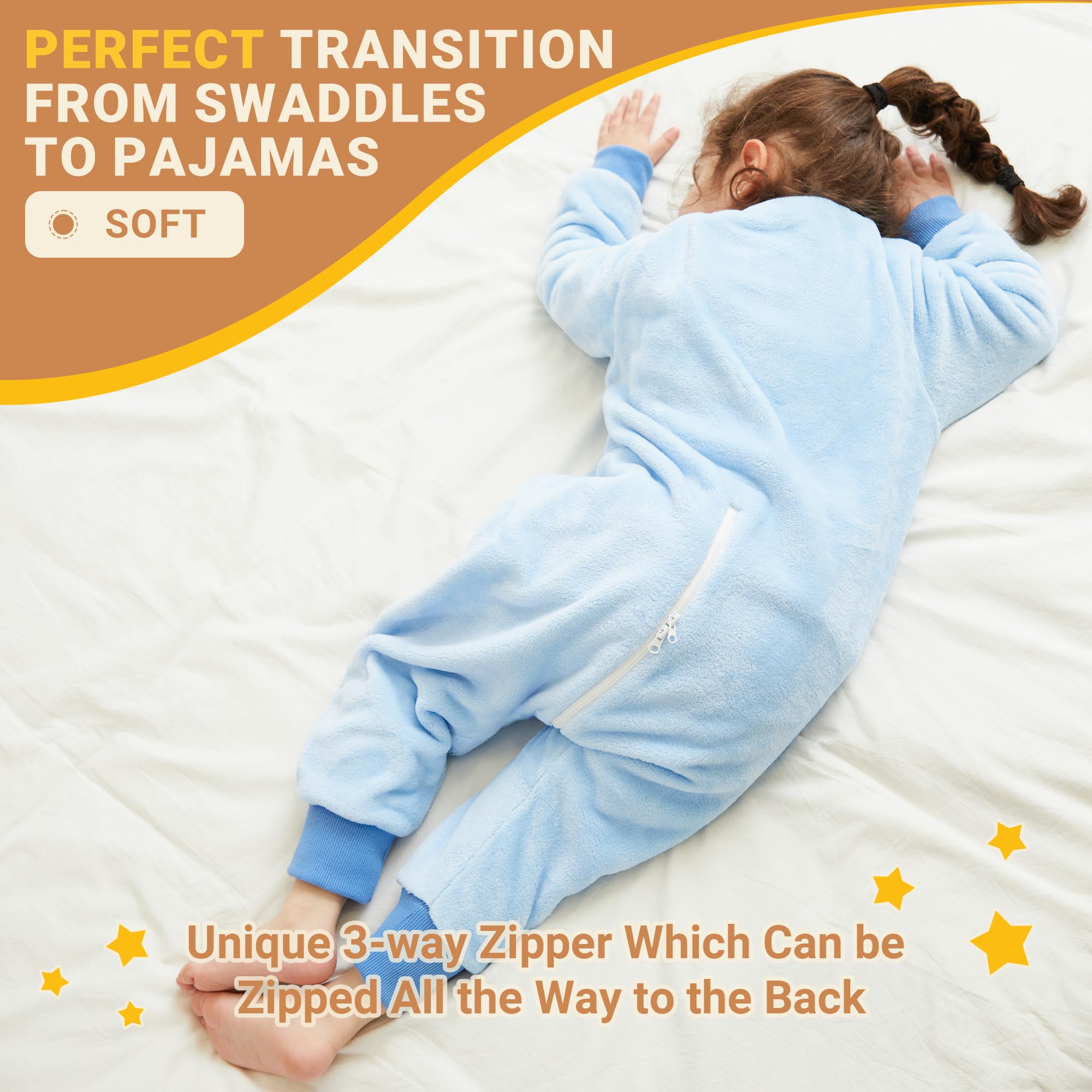 BETTERFUN dinosaur blue sleeping bag roomy crotch area for comfortable movement.