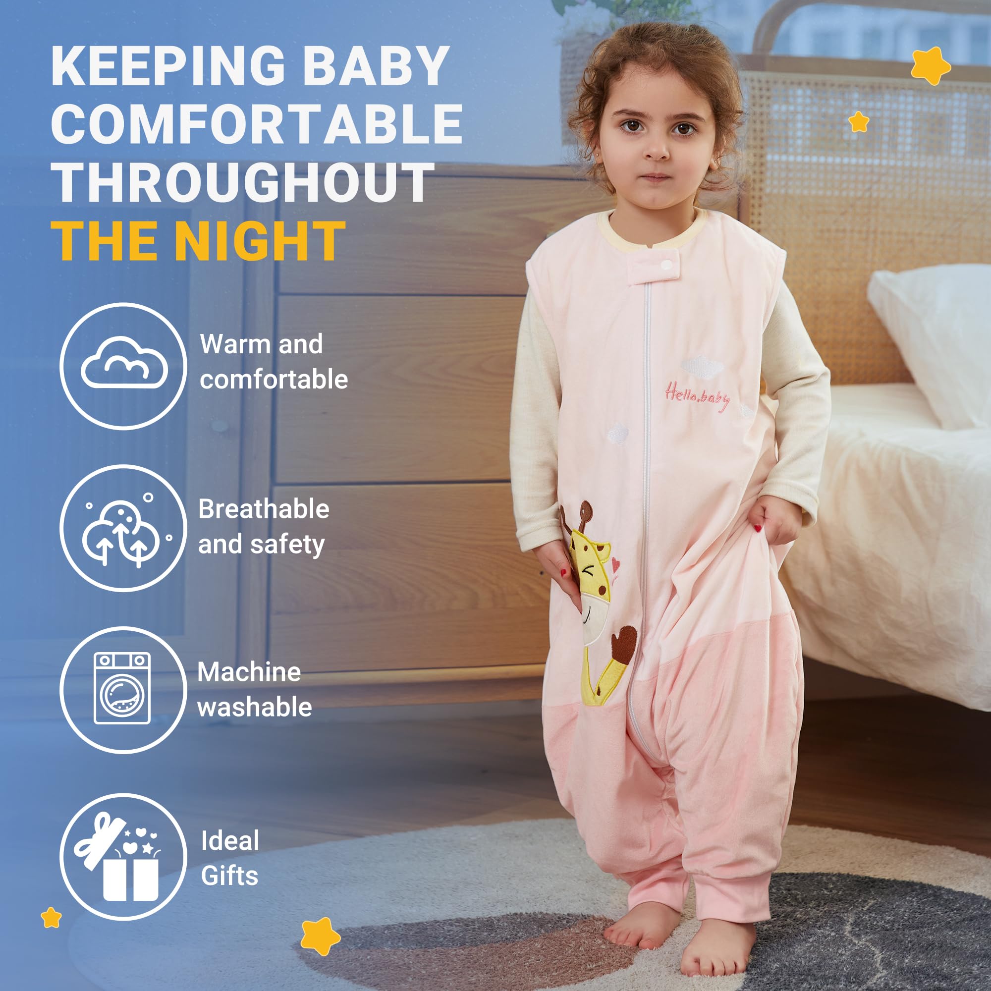 BETTERFUN Sleeping Sack closeup shows two-way zipper for quick diaper changes.