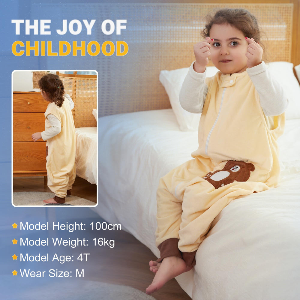 BETTERFUN Sack with Feet split-leg design supports safe crawling and walking.