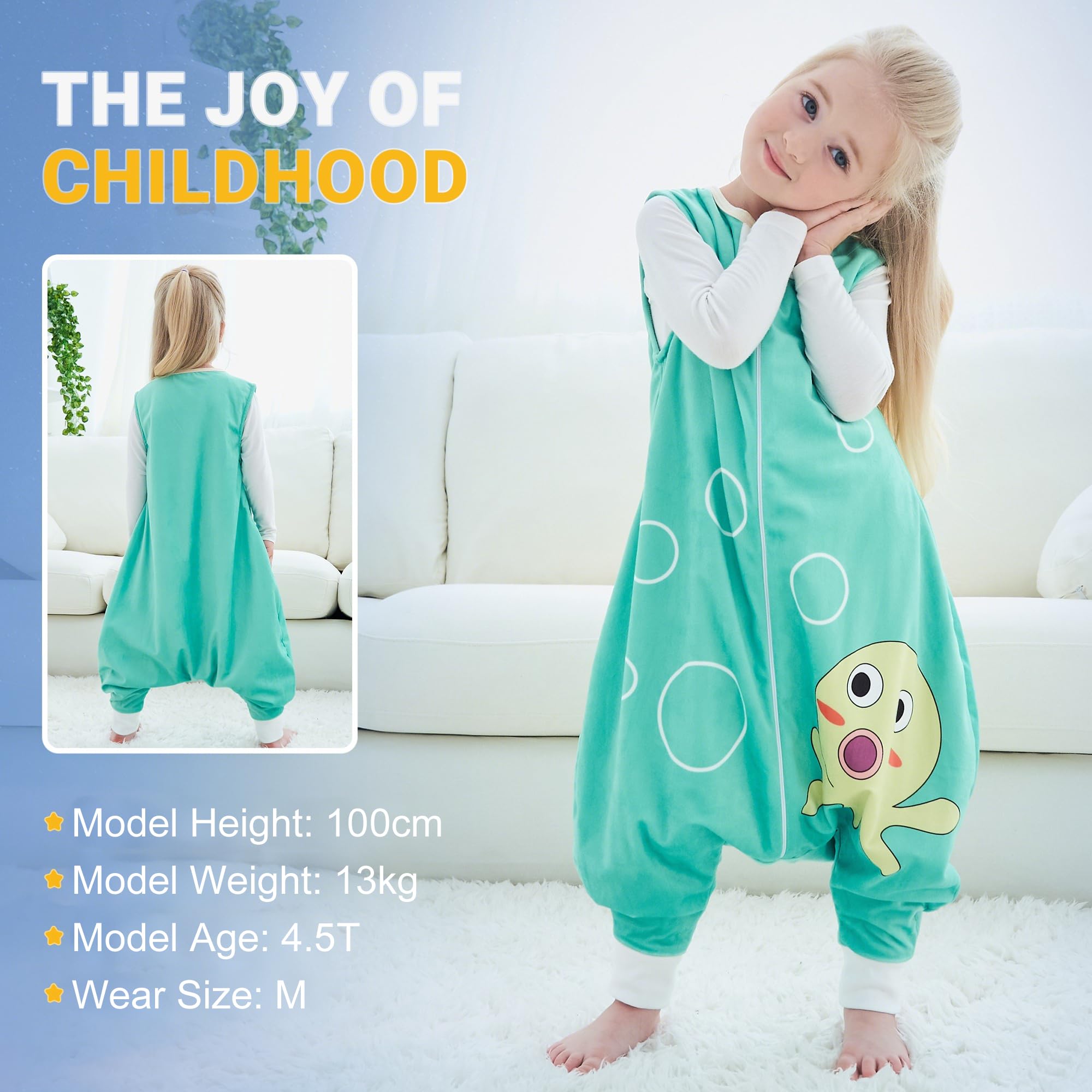 BETTERFUN Toddler Sleeping Sack indoors — roomy crotch supports comfortable movement