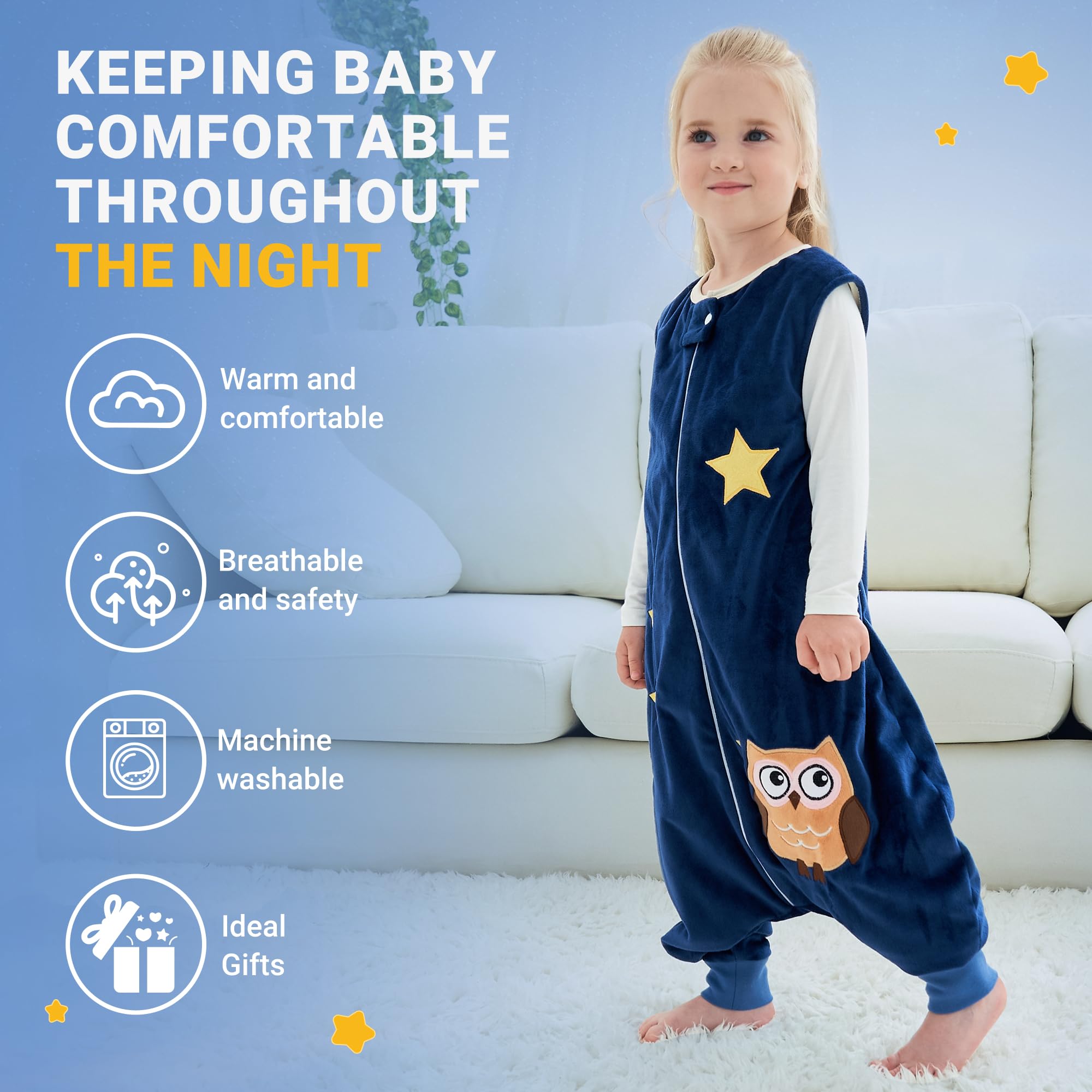 BETTERFUN Toddler Sleeping Sack with Feet sleeveless design showing arm mobility