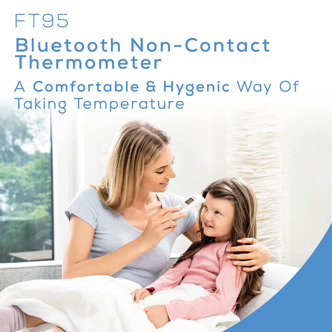 Beurer FT95 Bluetooth app sync enables remote temperature tracking.