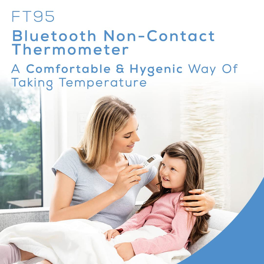 Beurer FT95 Bluetooth app sync enables remote temperature tracking.