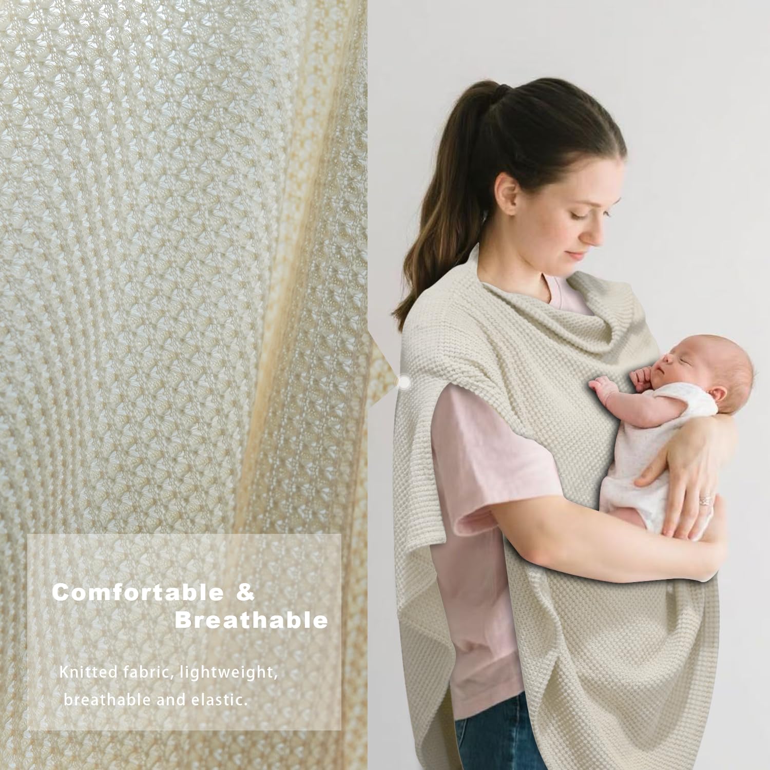 BEWDIO nursing cover used as stroller cover shields baby from sun.