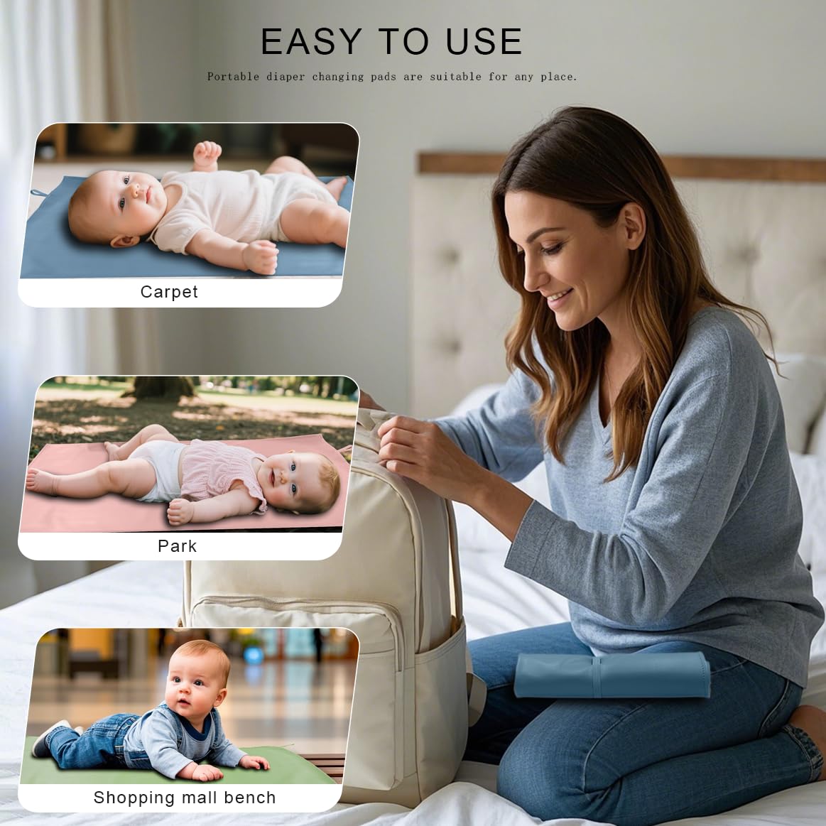 BEWDIO diaper changing pad size 16.5 by 29.5 inches for ample coverage.