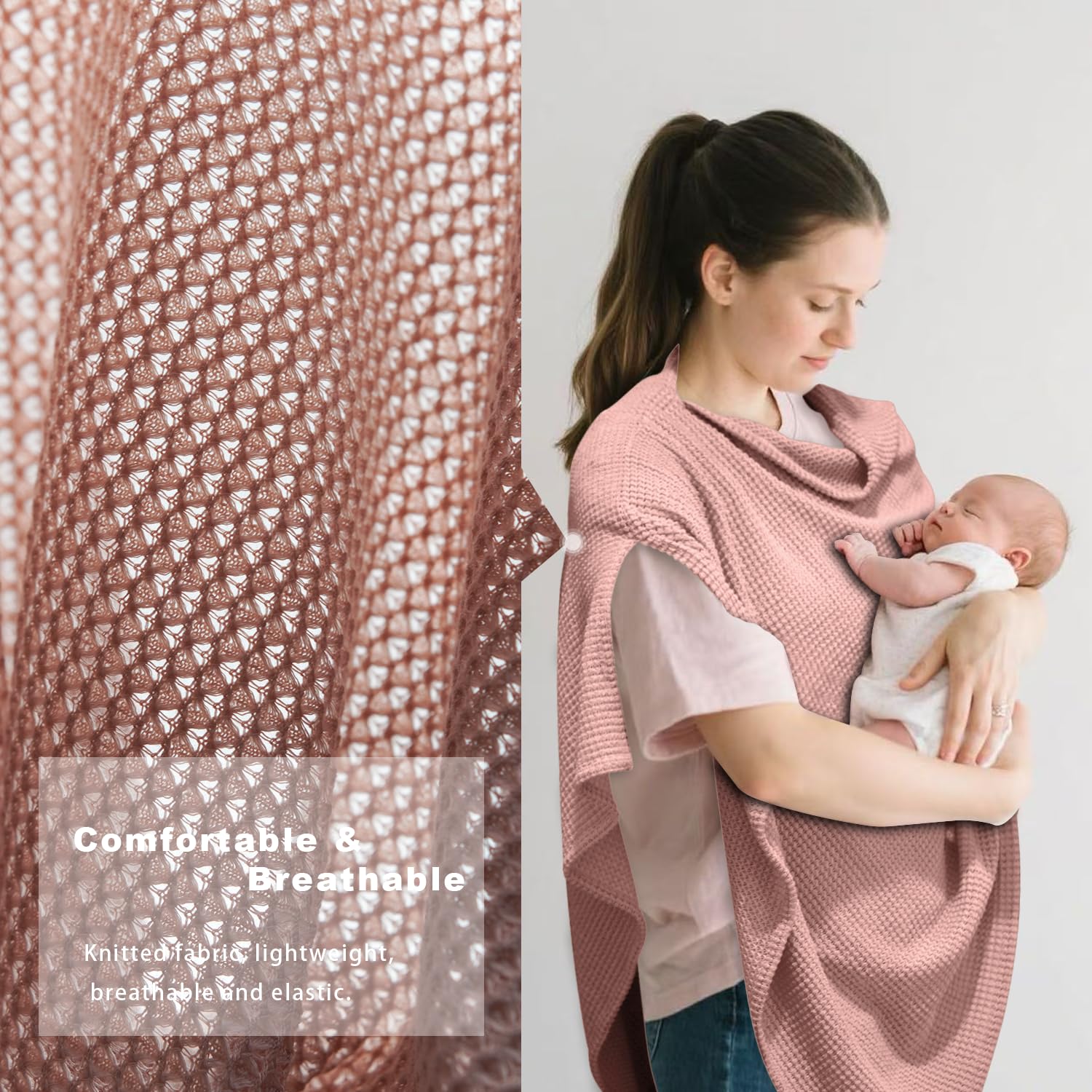 BEWDIO Pink Nursing Cover used as baby blanket for gentle warmth.