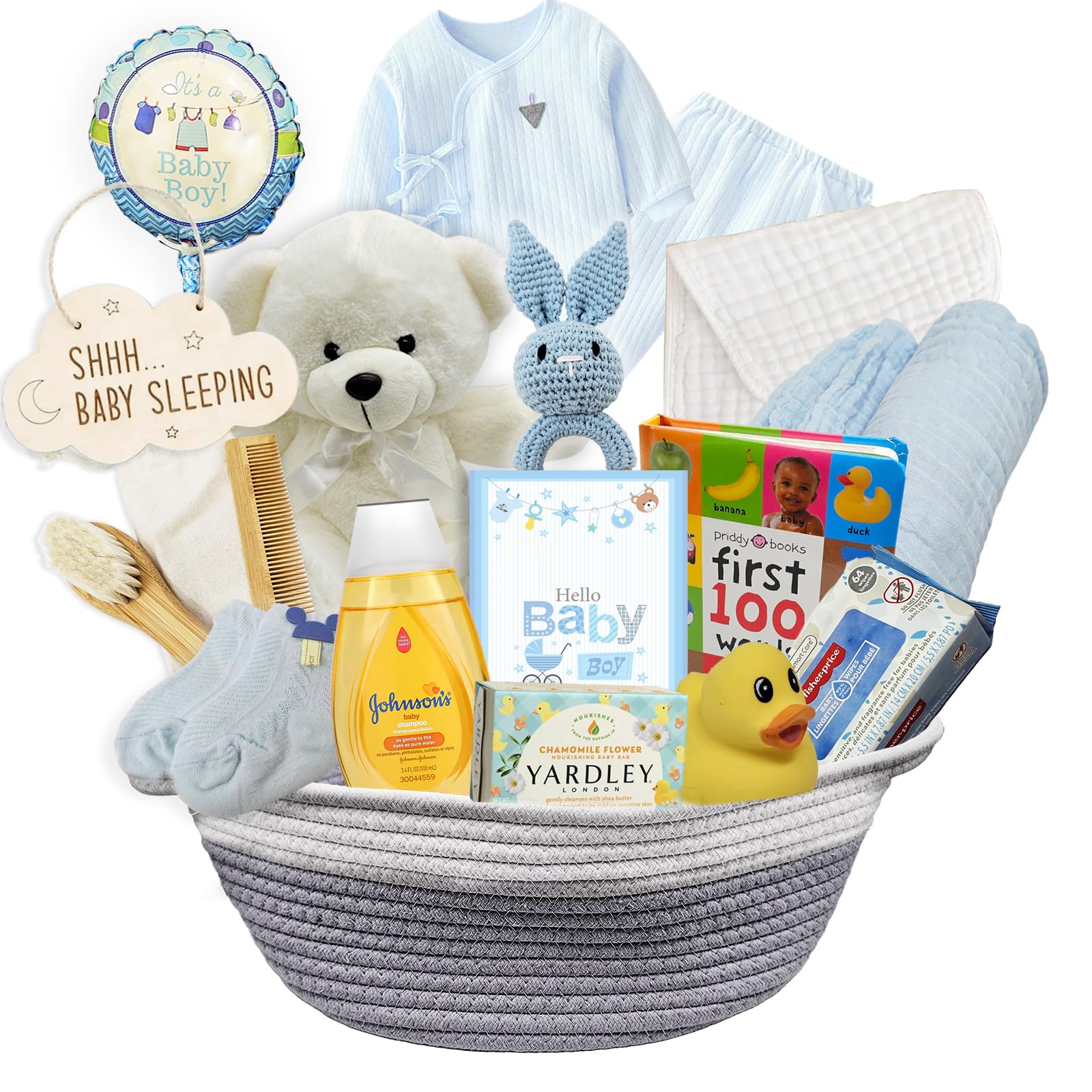 Beyond The Box new baby boy gift basket cover showcases a stylish, ready-to-gift presentation for baby showers.