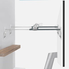 Bezant metal TV safety straps attached to wall securing a flat-screen.