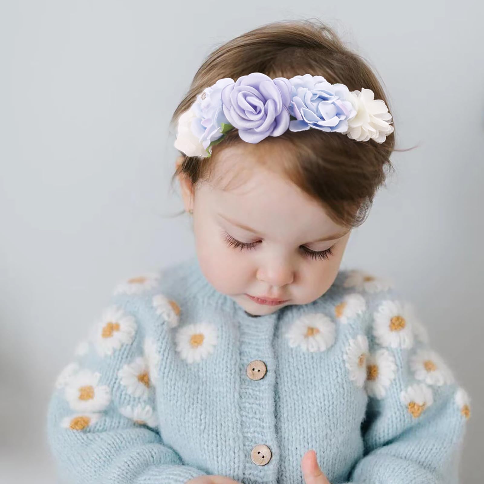 BFNAAgirl flower headband with rhinestones adds subtle sparkle for photos and celebrations.