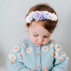BFNAAgirl flower headband with rhinestones adds subtle sparkle for photos and celebrations.