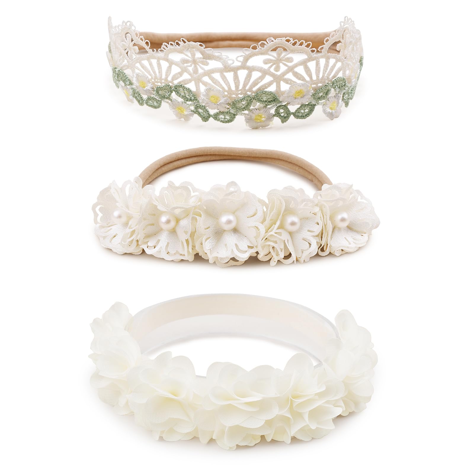 BFNAAgirl 3pcs floral headbands set in packaging, gift-ready for baby photos.