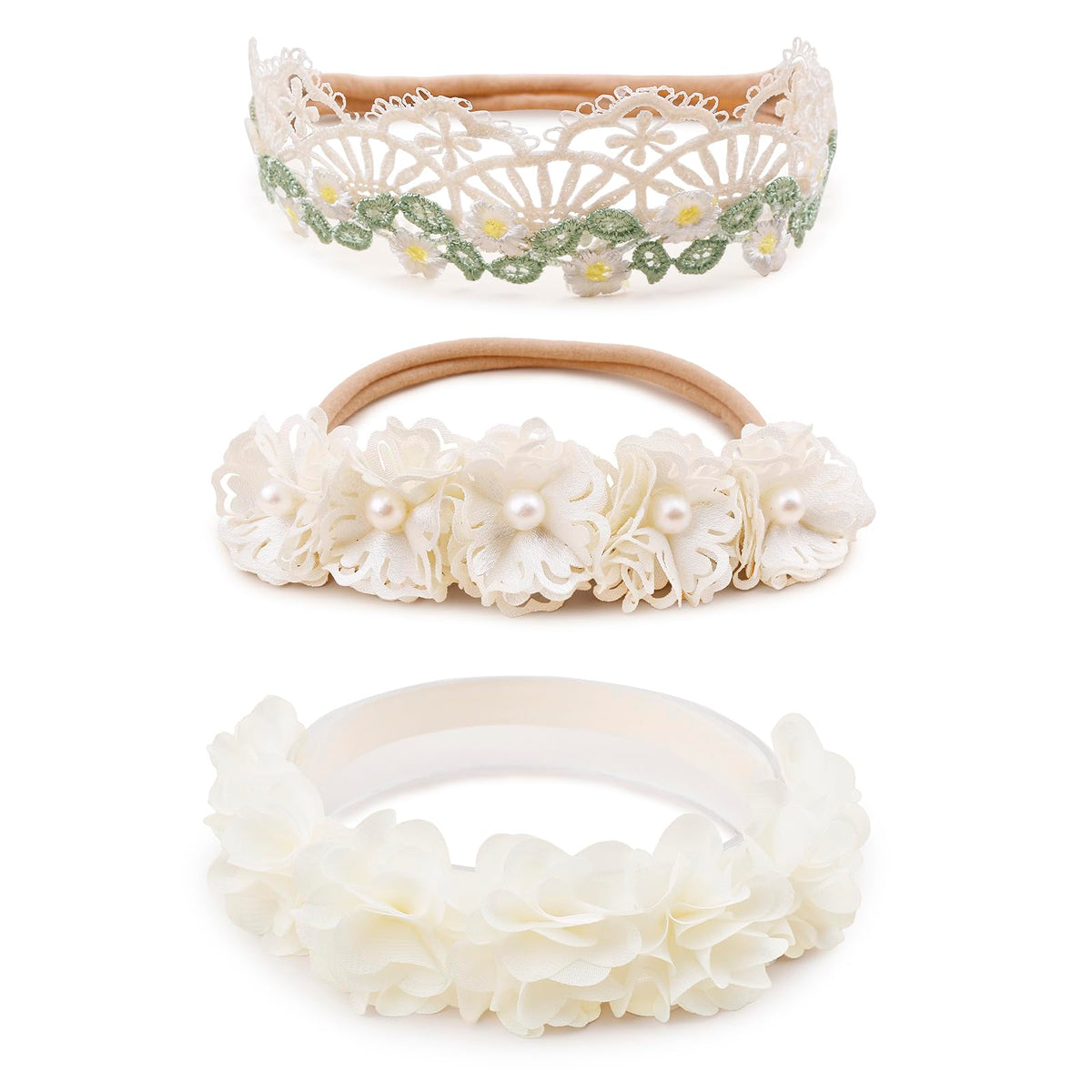 BFNAAgirl 3pcs floral headbands set in packaging, gift-ready for baby photos.