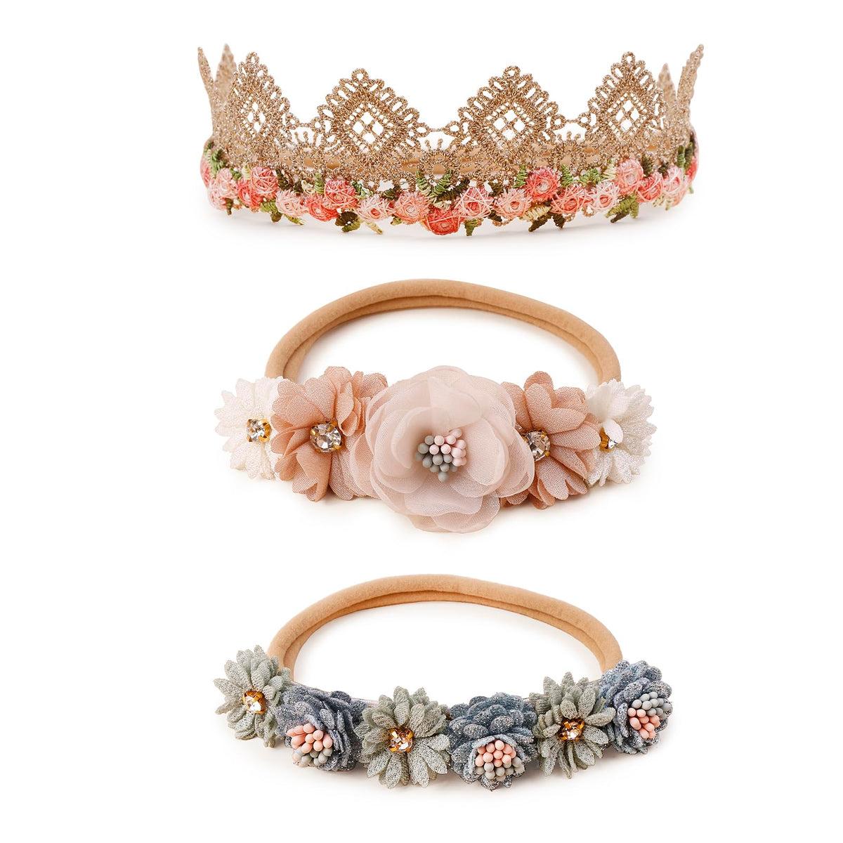 BFNAAgirl baby floral headband flowers close-up ideal for newborn photos