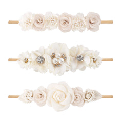 BFNAAgirl baby girl floral headband with fabric flowers for everyday styling.