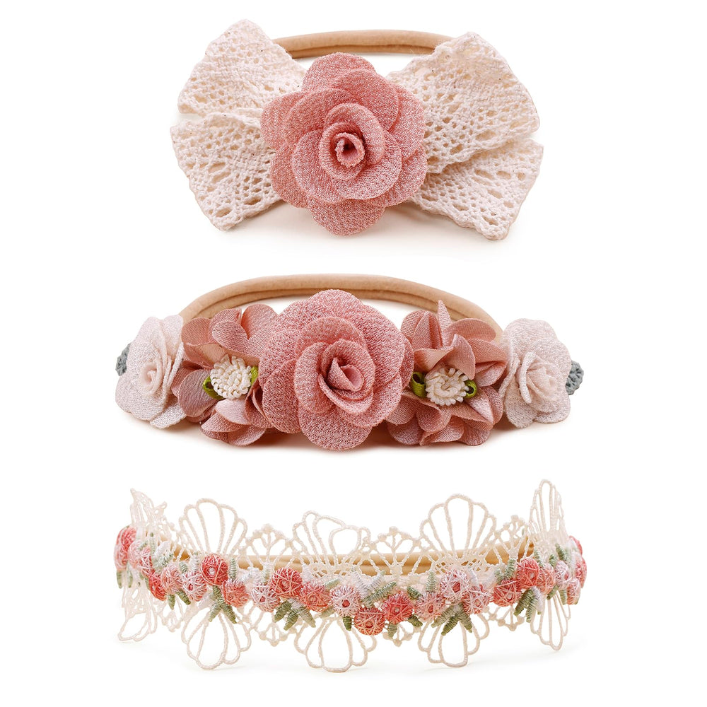 BFNAAgirl baby floral headband with soft nylon elastic for gentle all-day wear.