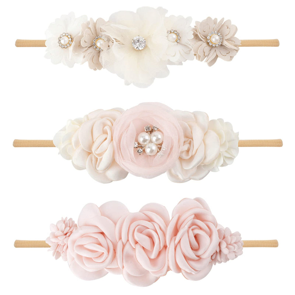 BFNAAgirl baby floral headband set with rhinestones for photoshoots and occasions.