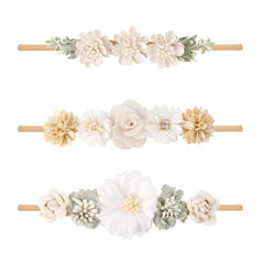 BFNAAgirl 3pcs floral headbands pack shot for coordinated baby outfits.