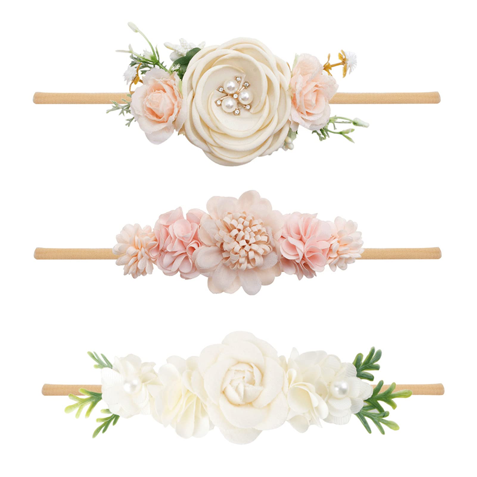 BFNAAgirl baby headbands with nylon floral bloom for gentle wear