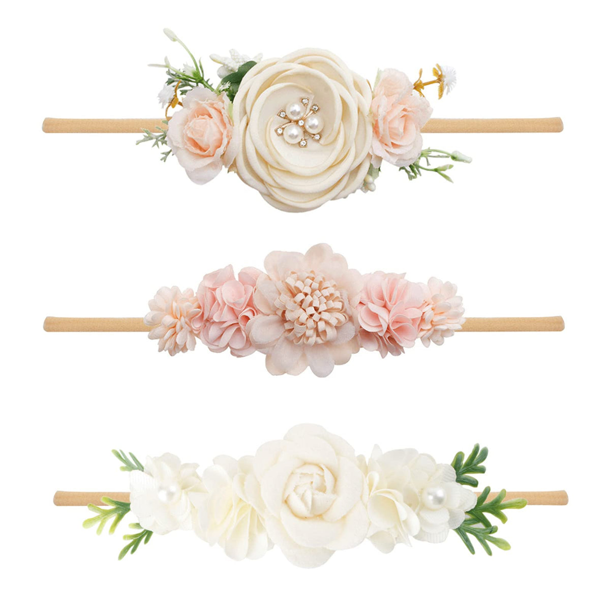 BFNAAgirl baby headbands with nylon floral bloom for gentle wear