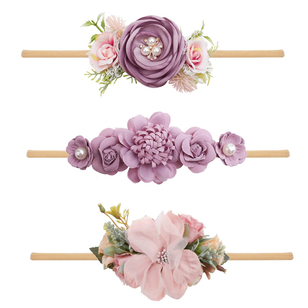 BFNAAgirl floral headbands close-up with rhinestones for newborn photos
