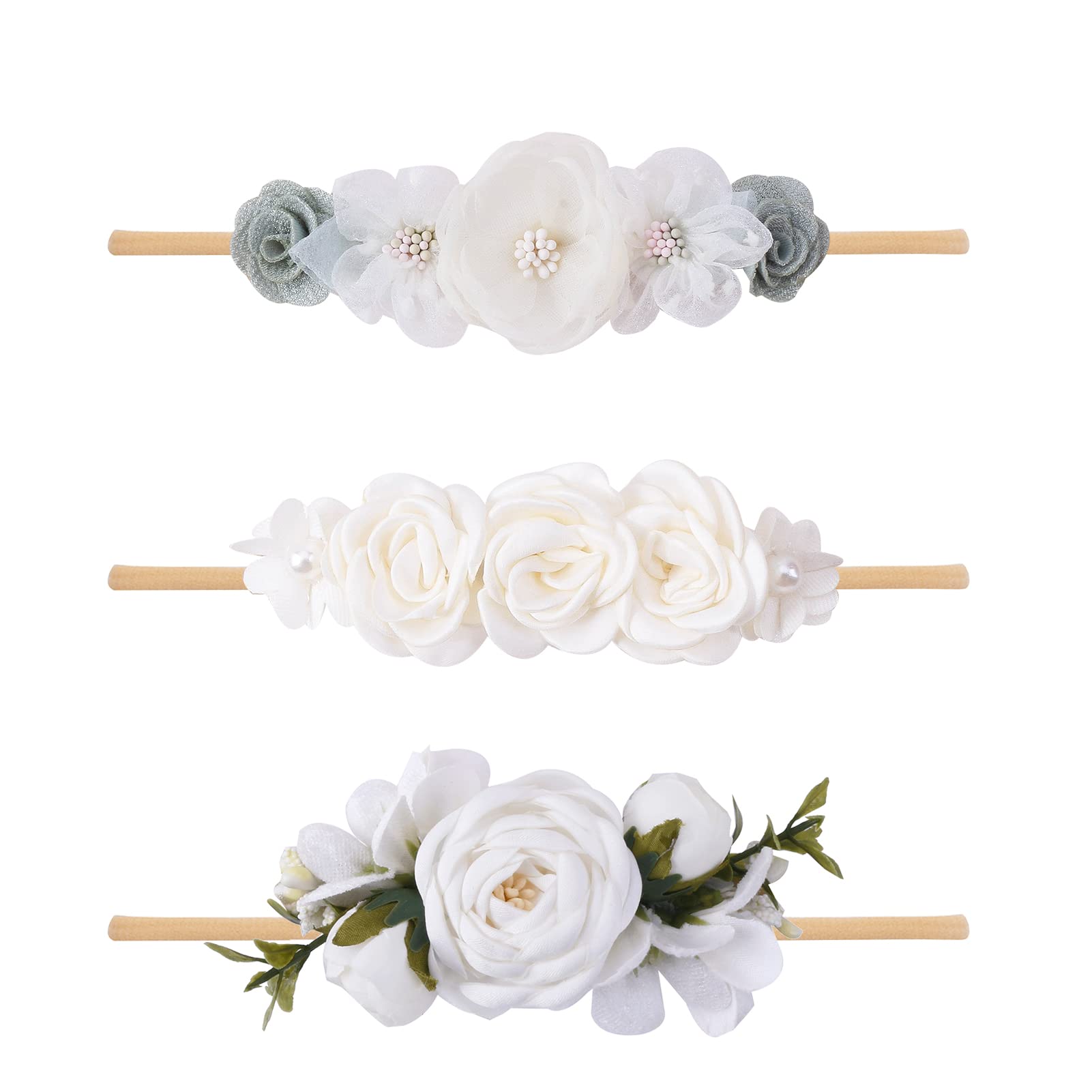 BFNAAgirl floral headband set pastel flowers gentle on baby's skin for photos