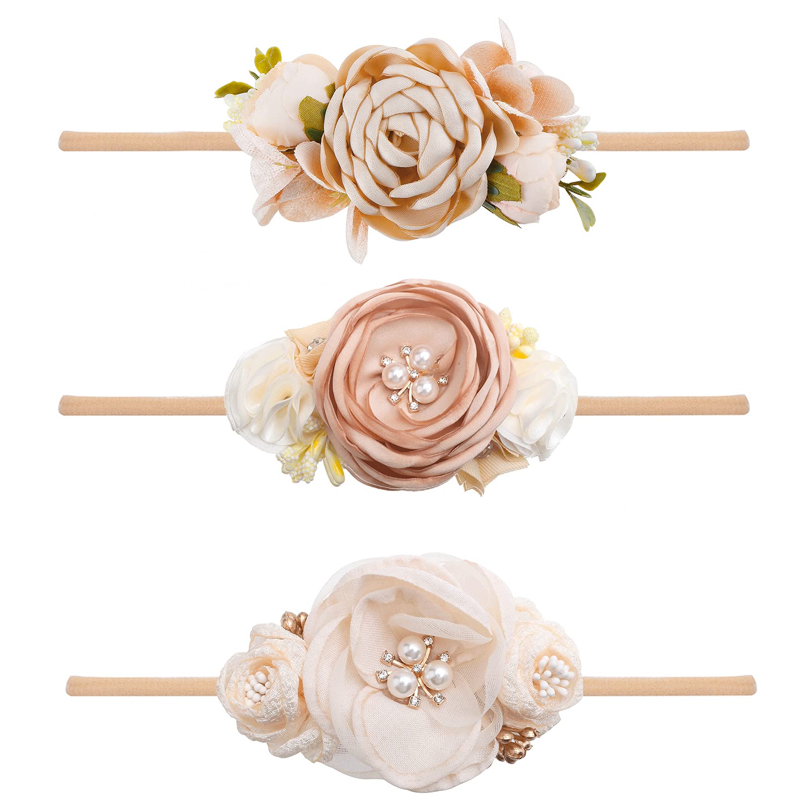BFNAAgirl floral headband shows soft material for gentle baby comfort.