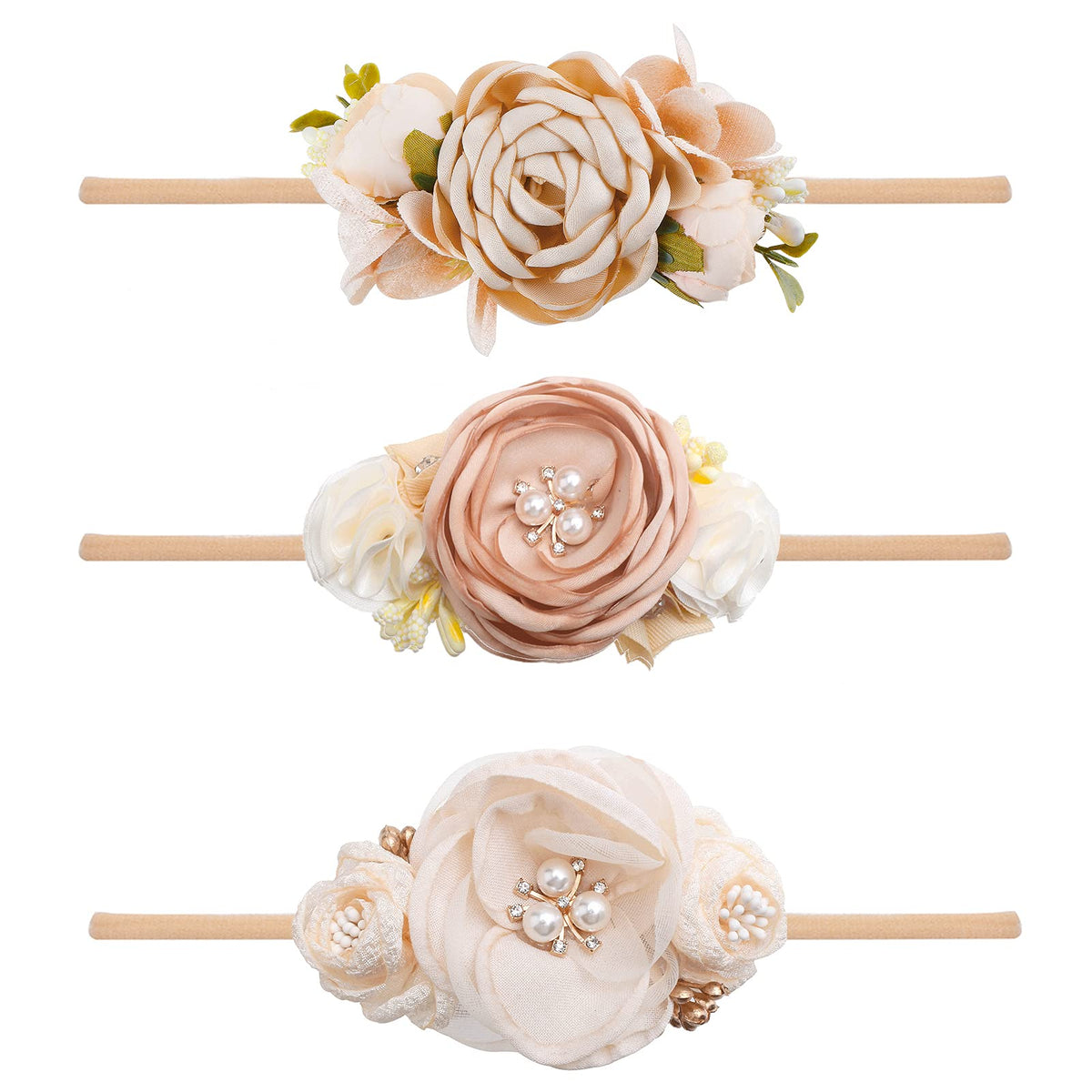 BFNAAgirl floral headband shows soft material for gentle baby comfort.