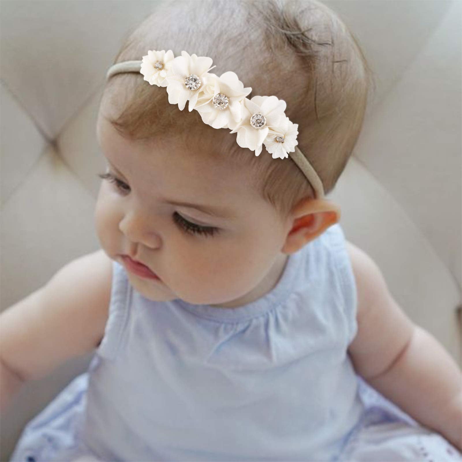 BFNAAgirl flower headbands with rhinestones and pearls add subtle sparkle for occasions