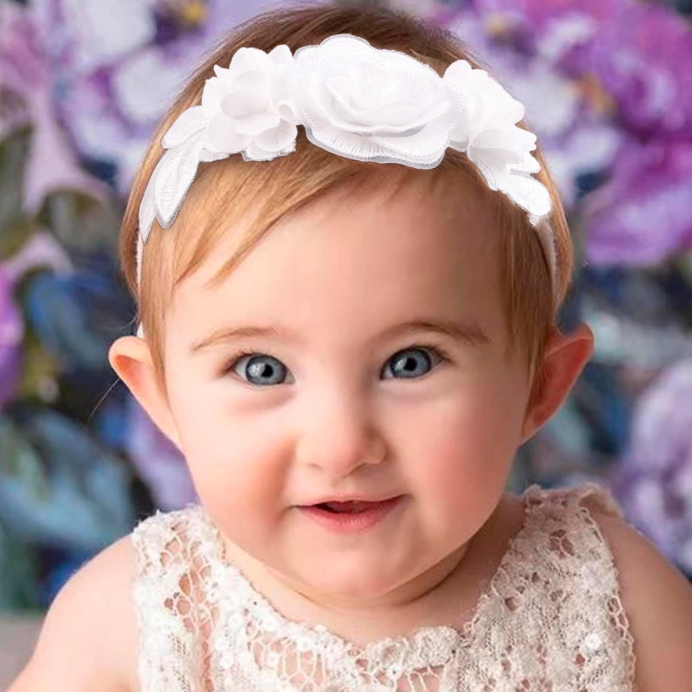 BFNAAgirl headband close-up shows rhinestone accents on floral design for photo-ready style.